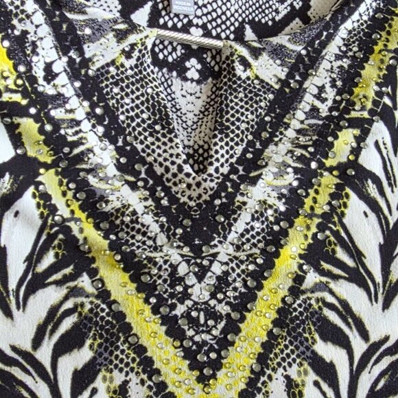 JM Collection Tunic Top Women M Multicolor 3/4 Sleeve V Neck Geo Snake Print 90s - Picture 12 of 14